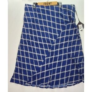NWT Ava & Viv Women's Plus Size 1X Midi Blue Bias A-Line Shape Plaid Skirt